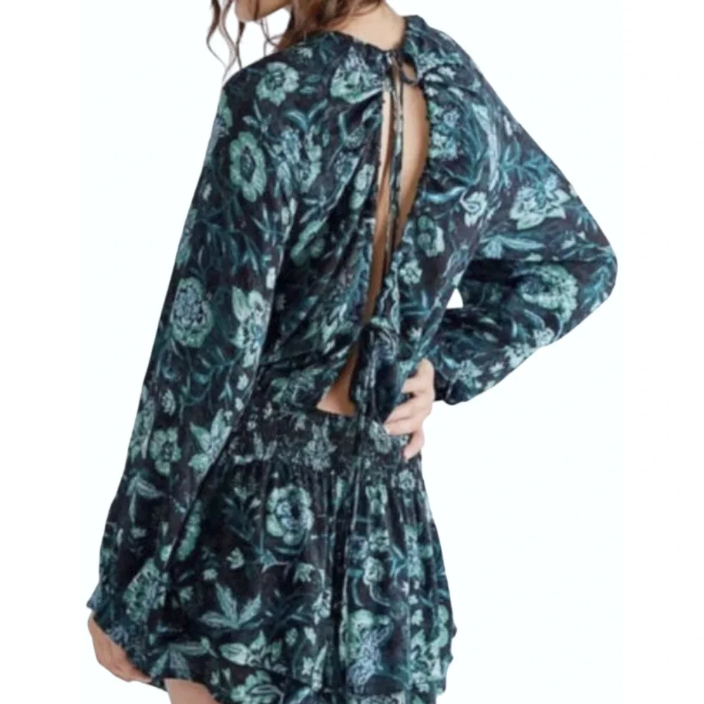 NEW FREE PEOPLE BLUE GREEN DANCE 'TIL DAWN ROMPER SIZE XS